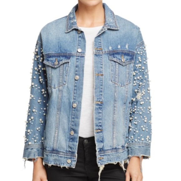 SOLD‼️Pearl Embellished Distressed Denim Jacket - Picture 6 of 8